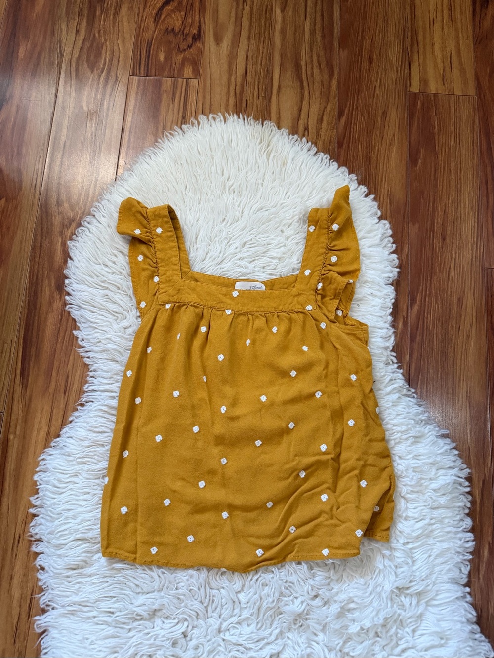 Universal Thread Mustard Yellow Ruffle Top with White Dot Embroidery